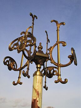 Antique Brass & Onyx Marble Hall Tree Coat Hat Rack Stand Mermaids Very Rare