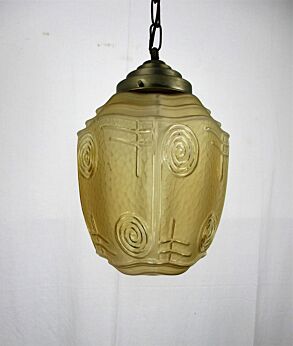 Skyscraper Art Deco Amber Glass Light Pendant Shade Vaseline Uranium HTF