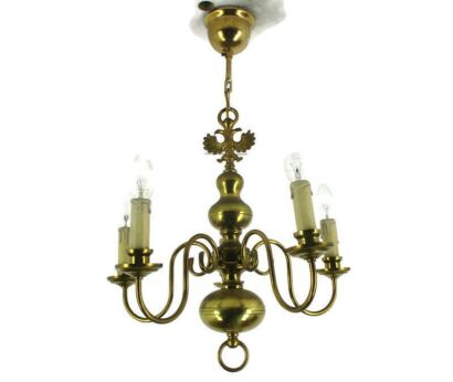 Chandelier 5 Lights Arms Brass Flemish Dutch MId Century Farm Country Style