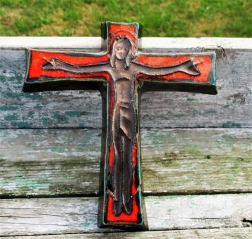 Mid Century Design Modernist Ceramic Crucifix Amphora Perignem Fat lava