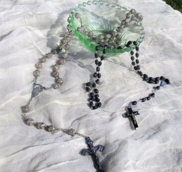 2 Rosaries Vintage Rosary Rome Silver Colored small Black Beads Priest Nun