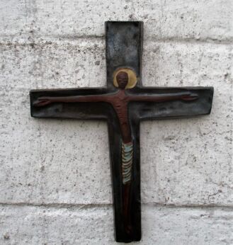 Mid Century Design Ceramic African Style Crucifix Marked Amphora Perignem