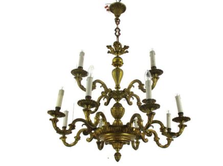 Impressive Spanish Revival Hollywood Regency Brass Chandelier Ornate 12 Lights!!