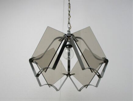 Vintage Smoked Glass Chrome Design Light Pendant Lamp 80s Funky
