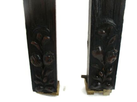 2 pieces Antique French Carved Oak Reclaimed Architectural Trim Pediment Salvage Wood Flowers