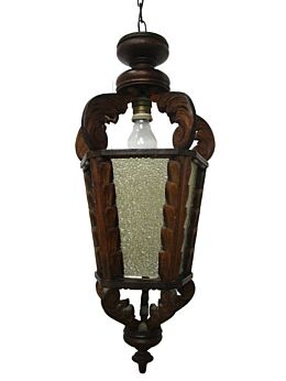 Vintage Wooden Lantern Ornate bubbled Glass Chandelier Pendant HTF