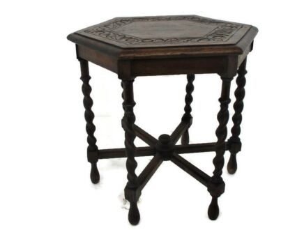 Barley Twist Wooden Side Display Coffee Table Pedestal Plant Stand Hand Carved Gorgeous Barn Country Farmhouse style