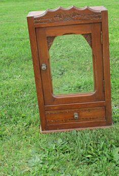 Antique Medicine Bathroom Cabinet Apothecary beveled glass Mirror Carved Wood