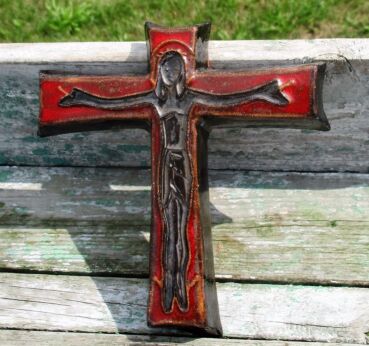 Mid Century Design Ceramic Modernist Red Fat Lava Crucifix Perignem Amphora