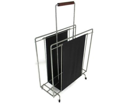 Vintage Mid Century Modern Magazine Newspaper Basket Rack Funky Faux Leather