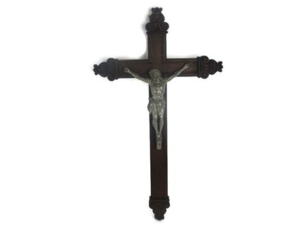 XL Ornate Carved Oak Hanging Church Crucifix Church Chapel Faux Brass Corpus