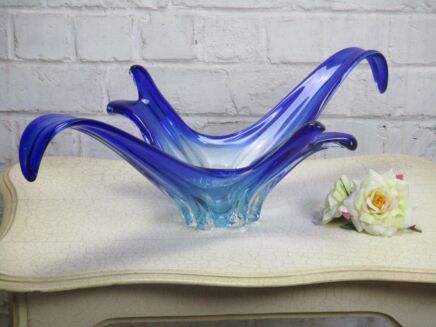 Large Italian Kobalt Blue Bowl Dish Centerpiece era Murano Seguso Art Glass
