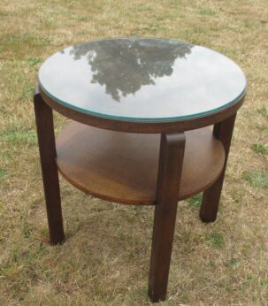 Retro Vintage Art Deco Round Wooden Coffee Table Side Table Glass Top
