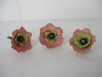 set of 3 Porcelain Roses Herend Style Pink Flowers Lovely Delicate