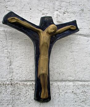 Stunning Mid Century Modern Design Ceramic Crucifix Glazed era Perignem Amphora