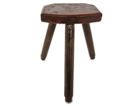 Small Vintage Hand Carved wood Tripod Milking Stool Pedestal Table Plant Flower Bonsai Stand Side Table Barn Country Style special top