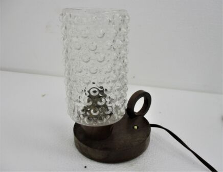 Mid Century Desk Table Lamp Bubbled Glass Wooden base Vintage