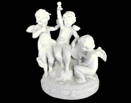 Angels Drinking Wine Celebration Porcelain statue Figurine Marked DDR Bisque Joyeuse Gorgeous