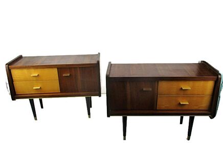 Pair Couple Double Vintage Nightstands End tables Mid Century Modern Wood Retro Two Toned WOW
