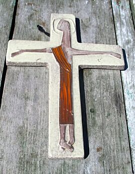Modernist Mid Century Design Ceramic Crucifix Christ signed Tieberghien