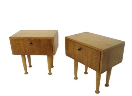 Pair Couple Vintage Nightstands End tables Mid Century Modern Wood Retro Funky Danish Style