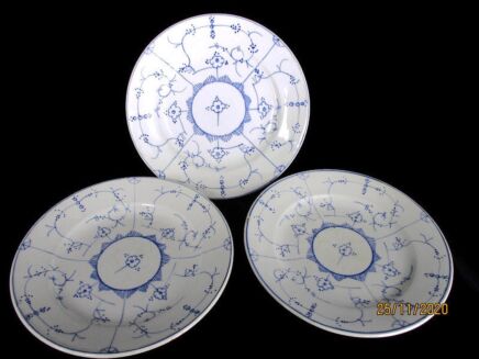 3 dinner plates Antique Royal Copenhagen blue Fluted Marked Sarreguemines