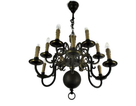 Huge Vintage Flemish Double 12 Arms Castle Chandelier Bronze gilded Gorgeous
