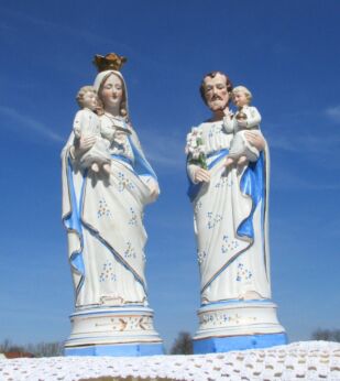 Antique Porcelain Virgin Mary Madonna with Child Saint Joseph Jesus Statuette