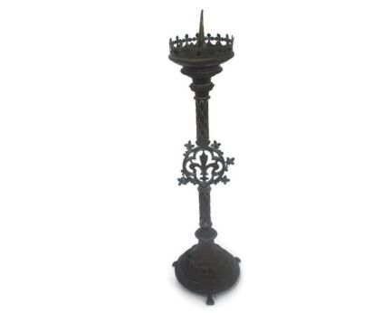 Antique Candle Holder Candle stick Church  Chapel Altar Monastery Brass Gothic Beautiful 25.39" French Fleur De lis