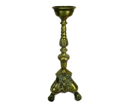 Large Antique Candle Holder Heavy Candlestick Church Altar Monastery Brass Neo Gothic