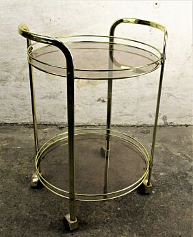 Round Cocktail Bar Cart Trolley Serving Cart Kitchen Island Smoked glass