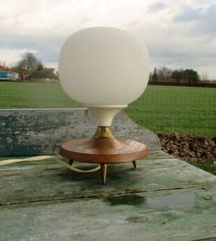 Vintage Mid Century Wood Brass Teak Tripod Ball Table Desk Lamp Danish ModernStyle