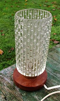 Vintage Mid Century Table Desk Lamp Retro Wood Bubbled Glass Teak