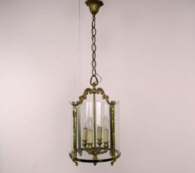 Retro Lantern Ornate Etched Glass Chandelier Pendant 4 Lights Hollywood regency