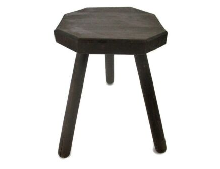 Vintage Hand Carved wood Milking Stool crutch Pedestal Table Farmhouse Barn Country Style Painted brown