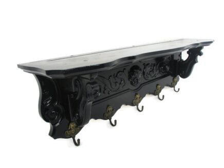 Gorgeous Vintage Hand Carved Wood Coat Kitchen hat Rack Dolphins Figurines Putti Face Dragons