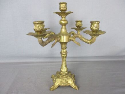 Brass Ornate Embossed Candle Holder Stick Candelabra 5 arm Vintage Gorgeous