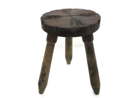 Small Wooden Spanish Tripod Side Display Wine Milking Stool Table Pedestal Plant Bonsai Stand Vintage Barn Country Farmhouse