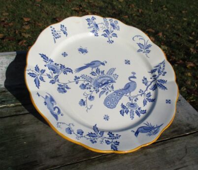 Large Charger Plate Blue White Boch Belgium Porcelain PAON Peacock