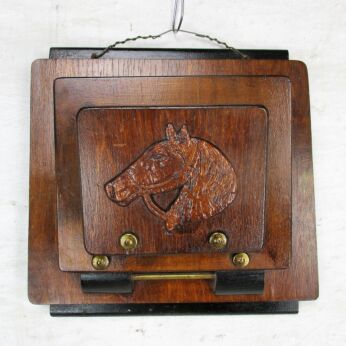 Vintage Wood Magazine Newspaper Basket Rack Wall Mount Hanging Horse HTF