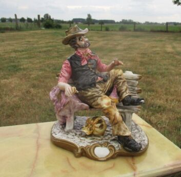 Vintage Large Capodimonte Figurine Hobo Drunk Enjoying Life Old Man Signed