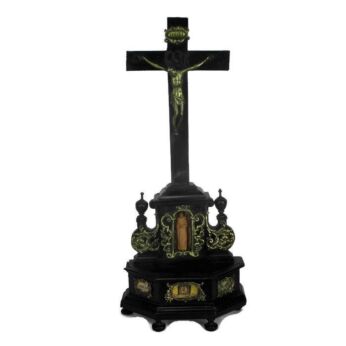 Antique Standing Crucifix with 3 relics Apostle Peter, True Cross, Virgin Mary