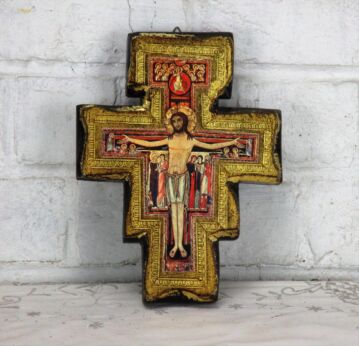 San Damiano Crucifix Jesus Christ Saints IHS Nazaret Jesus of Nazareth Wood Rare
