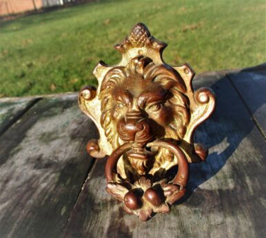 Vintage Small Brass Door Knocker Lions Head Architectural Reclaimed Lovely