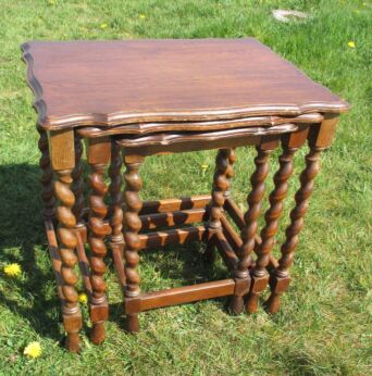 Antique Nesting Side Tables Barley Twist Oak