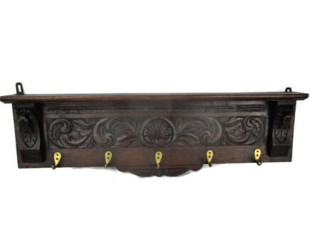 Gorgeous Hand Carved Wood Coat Hat Kitchen Hallway Rack Ornate Lion Heads