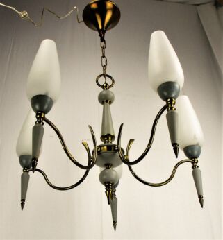 1950s Vintage Italian Chandelier era Stilnovo Hollywood Regency 5 arms Lights
