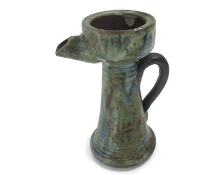 Antique Barbotine Majolica French Tavern Pitcher Glazed Heavy Pottery