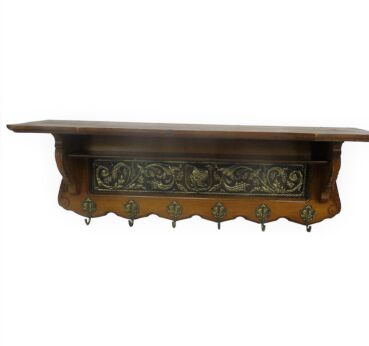 Gothic Gorgeous Ornate Hand Carved Wood Oak Coat Hat Rack Breughel Style Brueghel brass plaque