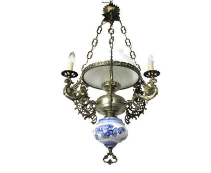 Gothic Dragons Delft Blue White Porcelain chandelier Lampe Belge 4 Lights WOW